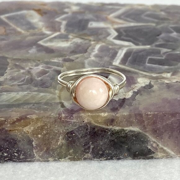 Sterling Silver Wire Wrapped 8MM Pink Rose Quartz Bead Ring Size 6.75 - Picture 6 of 16
